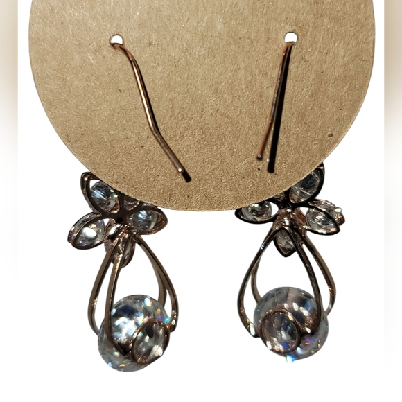 Crystal Flower Framed Drop Earrings - Picture 4 of 5